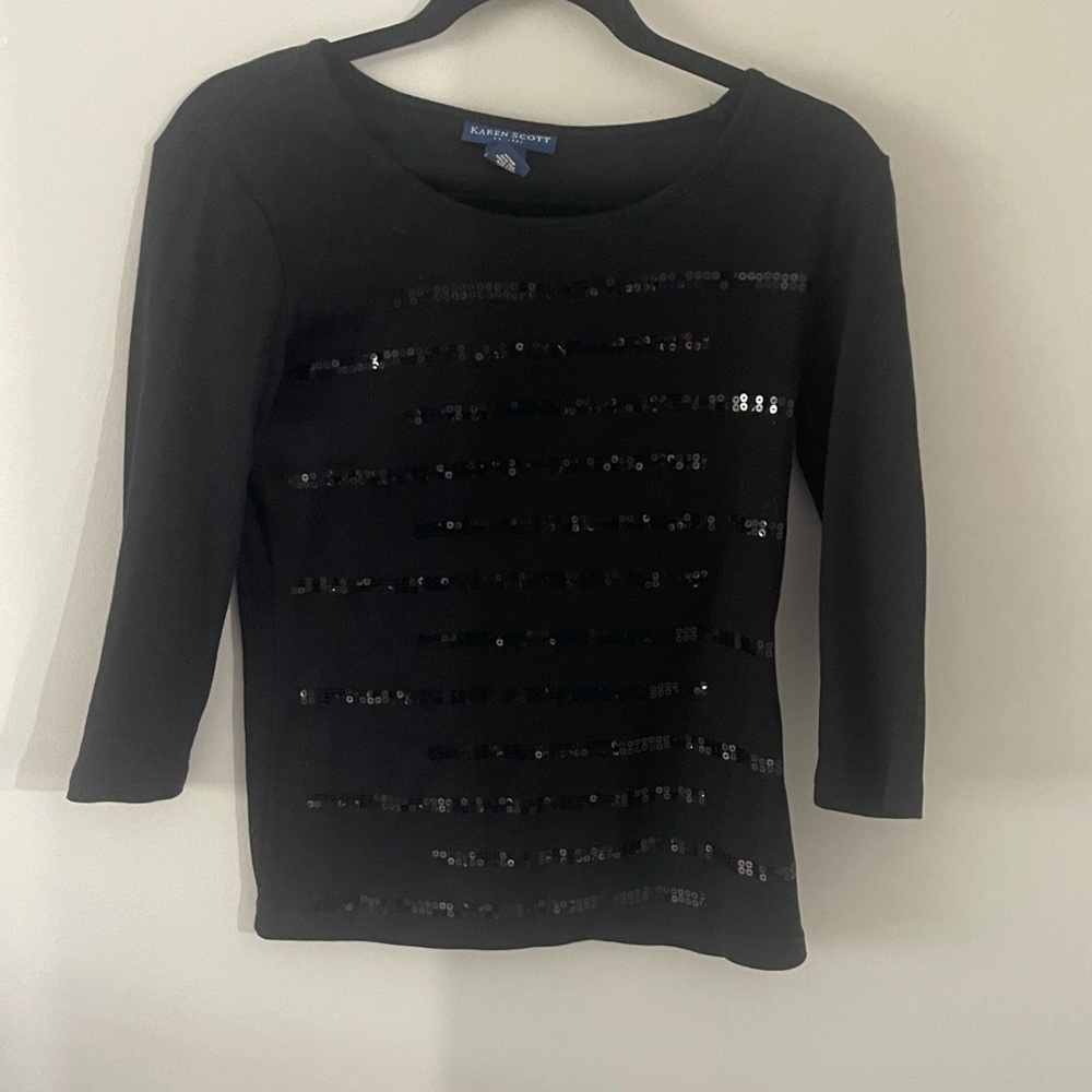 karen scott black sequenced three quarter sleeve sweater small top